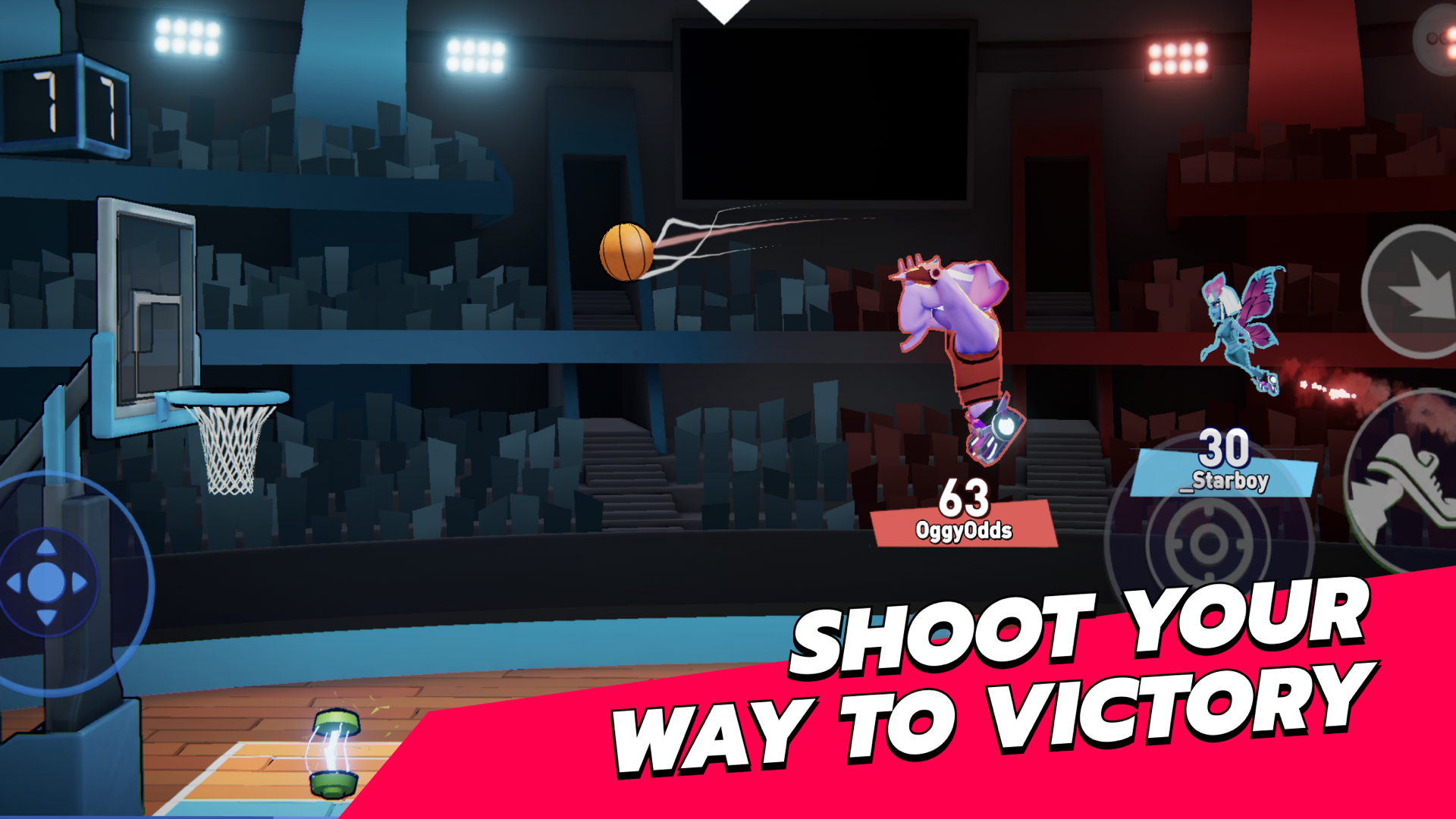 Beast League screenshot with two beasts colliding mid-air over the hoop