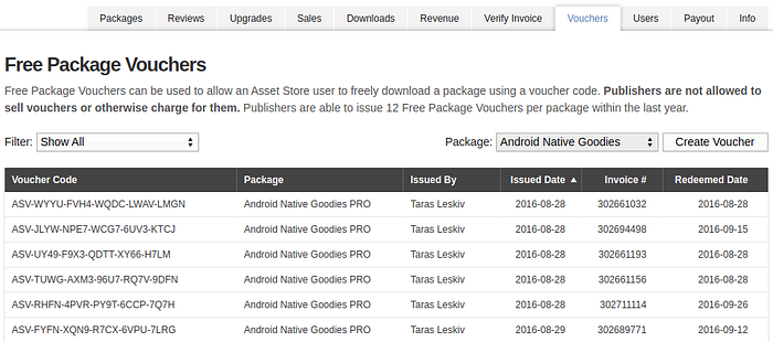 Unity Asset Store voucher form