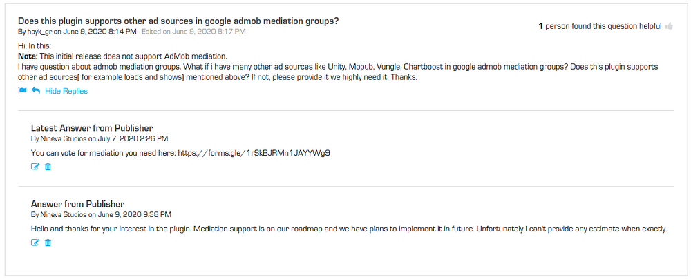 Conversation in the Questions section of a UEM product