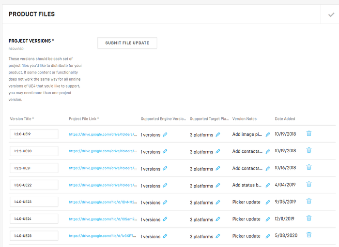 Unreal Engine Marketplace dashboard view
