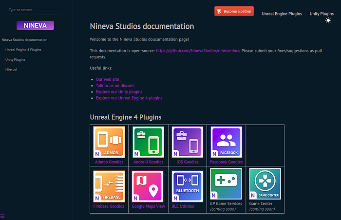 Docs site front page