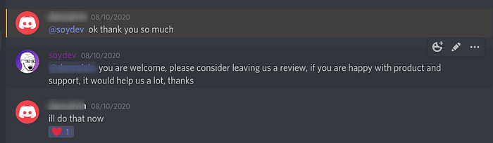 Screenshot of a friendly request for a review