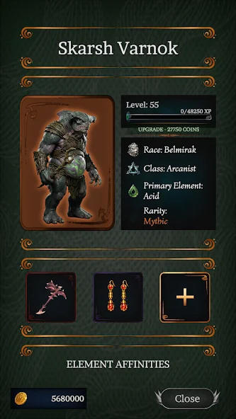 The Fartbound Realms hero roster details screen